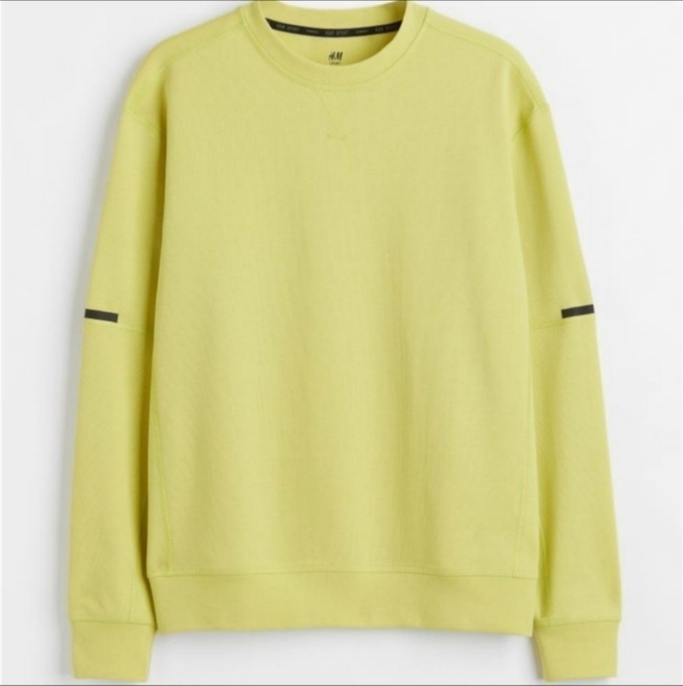 New Mens H&M Relaxed Fit Sweatshirt Yellow Pullover Crew Neck Sweater Size Large